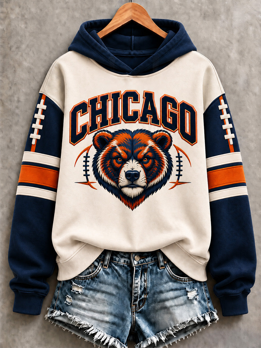 Women's Chicago Football Lover Bear Art Print Hoodies gracestitchs