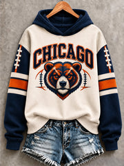 Women's Chicago Football Lover Bear Art Print Hoodies gracestitchs