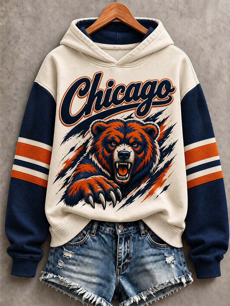 Women's Chicago Football Lover Bear Art Print Hoodies gracestitchs