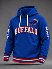 Men's Football Lover Buffalo Print Oversized Drop-Shoulder Hoodie with Pockets gracestitchs