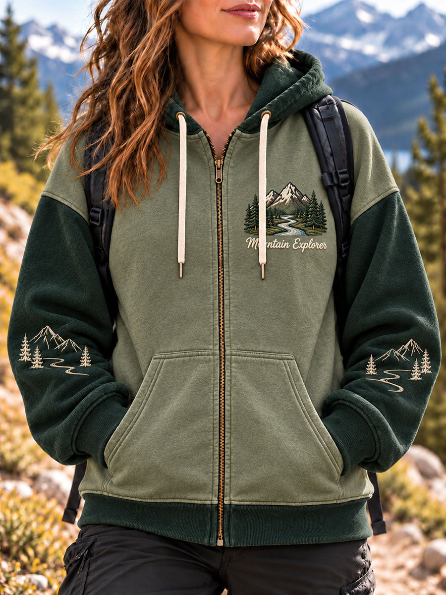 Women's Mountain Explorer Print Zip-Up Hoodie gracestitchs