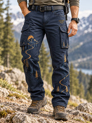 Men's Wilderness Trail Print Hike Lovers Casual Cargo Pants gracestitchs