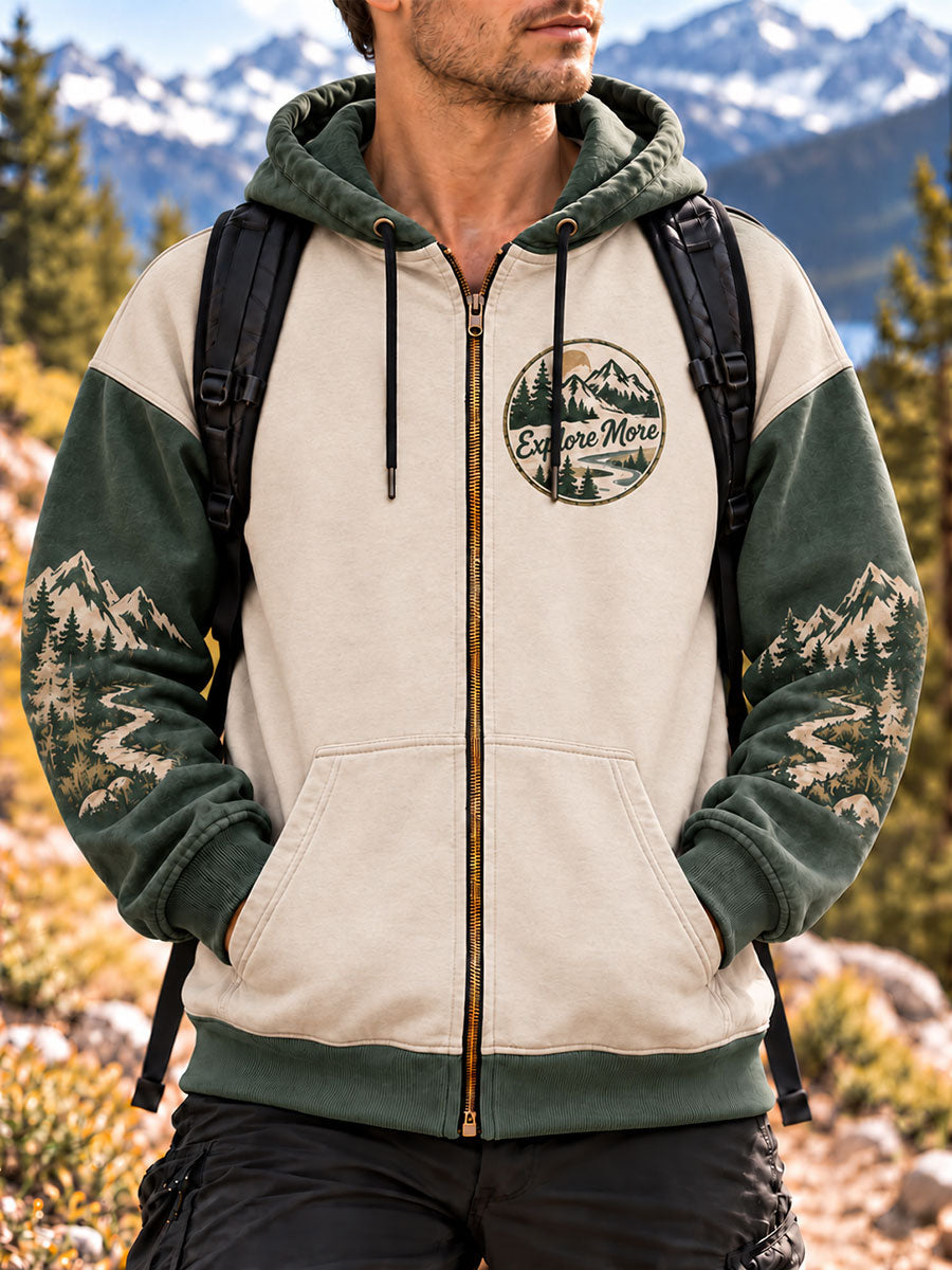 Men's Explore More Print Zip-Up Hoodie gracestitchs