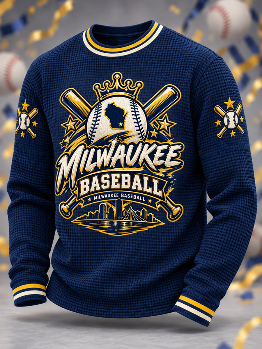 Men's Gift For Baseball Fans Casual Waffle Long Sleeve T-Shirt gracestitchs