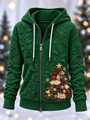 Women's Christmas Print Zip-Up Hoodie gracestitchs