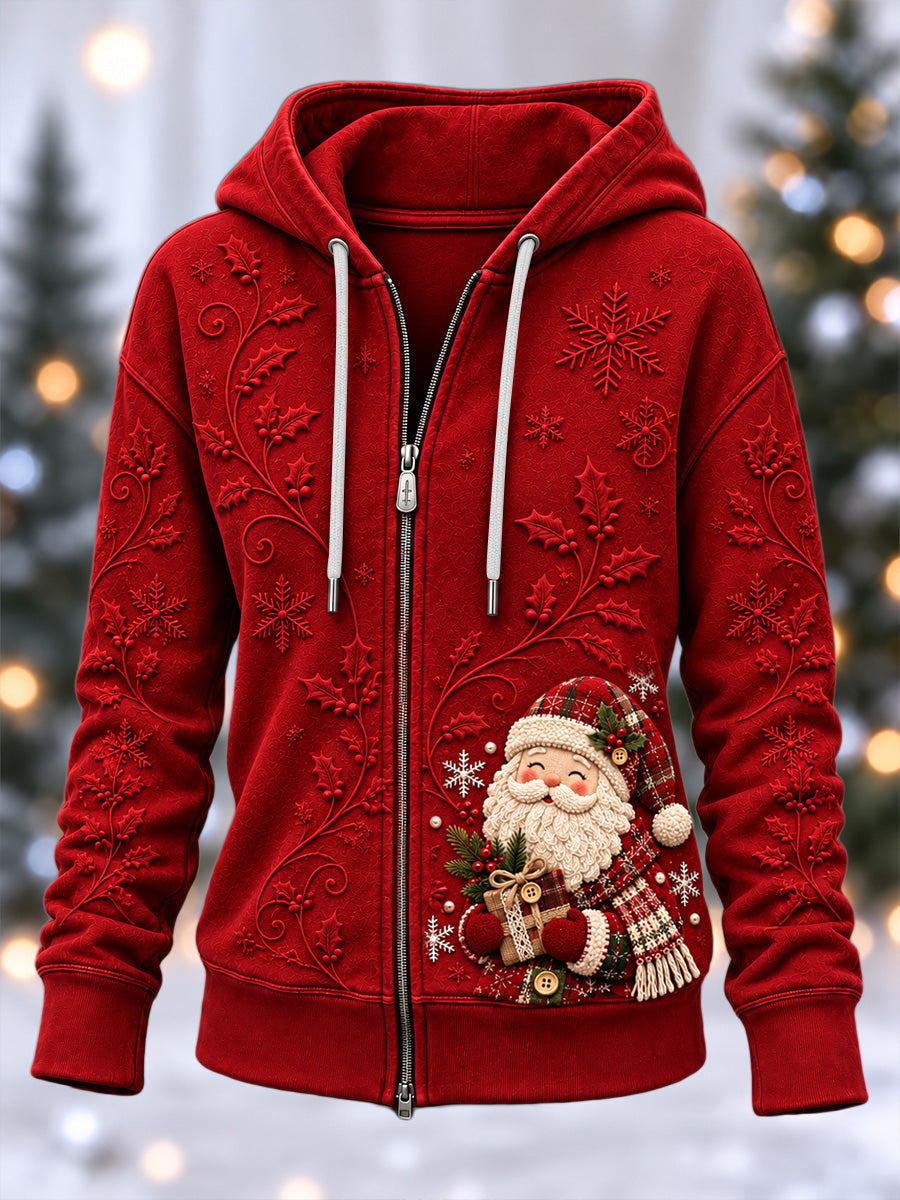 Women's Christmas Print Zip-Up Hoodie gracestitchs