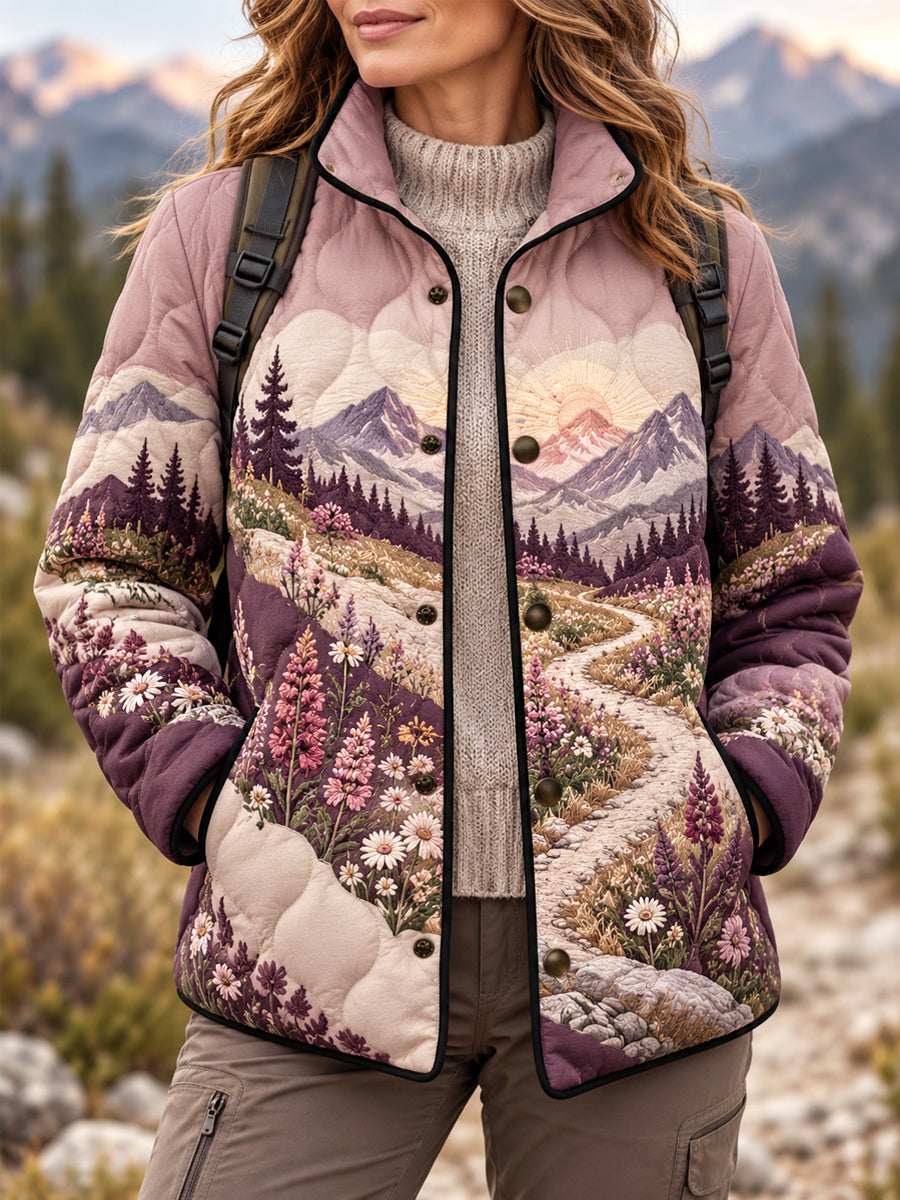 Women's Wilderness Trail Print Hike Lovers Lightly Padded Coat gracestitchs