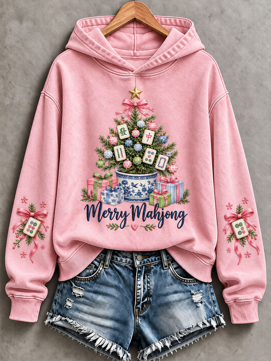 Women's Christmas Tree Mahjong Print Casual Sweatshirt gracestitchs