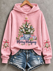 Women's Christmas Tree Mahjong Print Casual Sweatshirt gracestitchs
