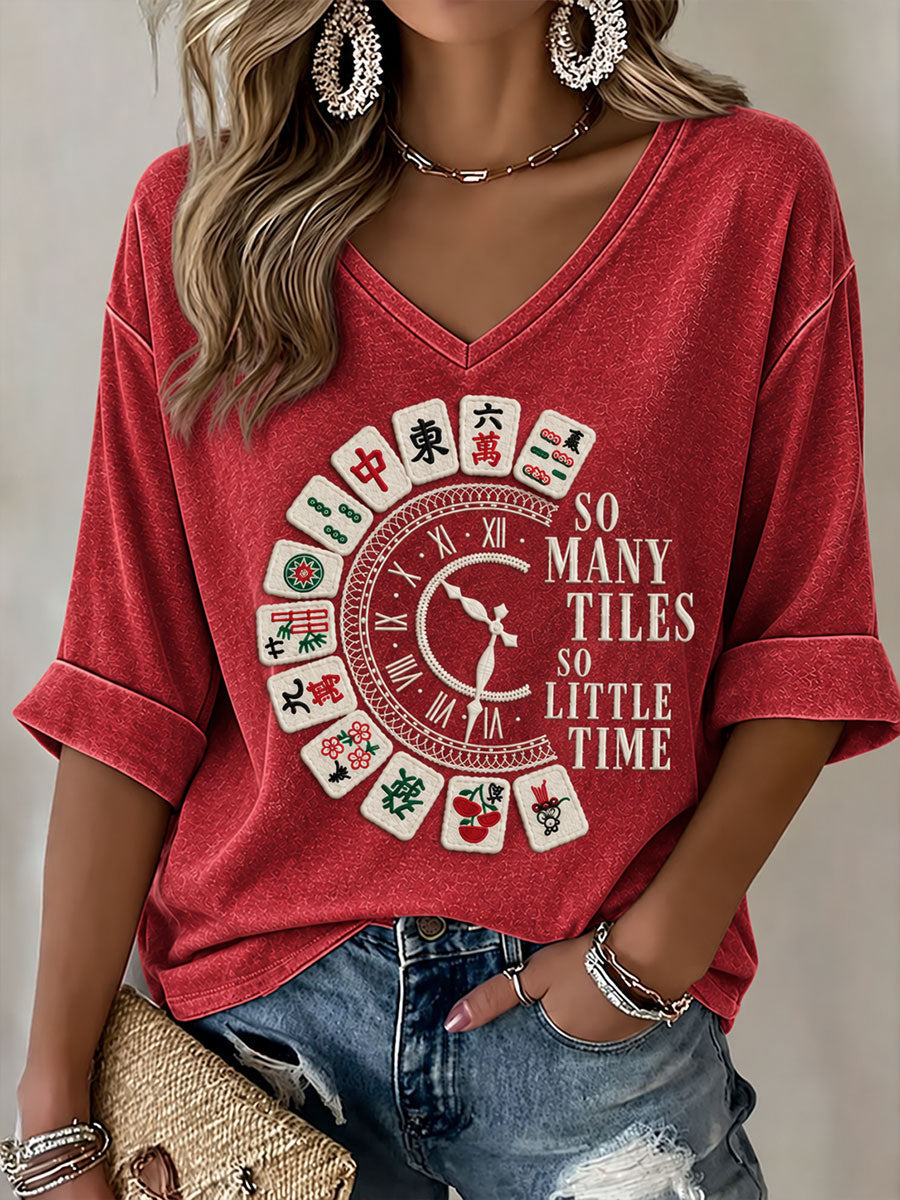 Women's So Many Tiles So Little Time Christmas Mahjong Casual T-Shirt gracestitchs