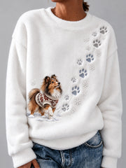 Women's Winter Shetland Sheepdog Pattern Causal Flannel Sweatshirt gracestitchs