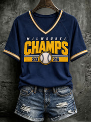 Women's Baseball Print Casual T-Shirt gracestitchs