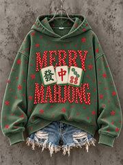 Women's Christmas Mahjong Print Casual Sweatshirt gracestitchs