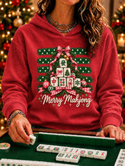 Women's Christmas Mahjong Print Casual Hoodie gracestitchs