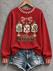 Women's Christmas Mahjong Print Casual Sweatshirt gracestitchs
