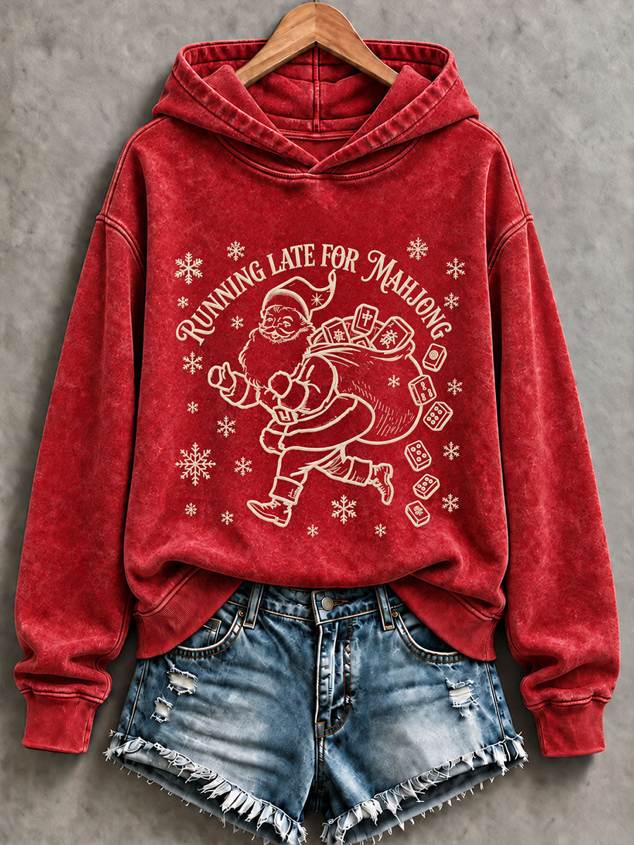 Women's Christmas Mahjong Print Casual Hoodie gracestitchs