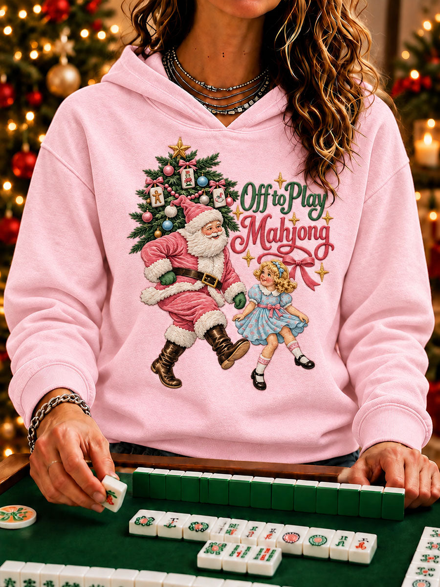Women's Christmas Mahjong Print Casual Hoodie gracestitchs