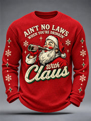 Men's Christmas Santa Claus Drink Beer Print Casual Waffle Long Sleeve T-Shirt gracestitchs