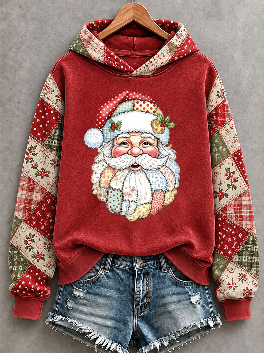 Women's Christmas Santa Claus Patchwork Print Casual Hoodie gracestitchs