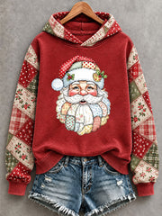 Women's Christmas Santa Claus Patchwork Print Casual Hoodie gracestitchs