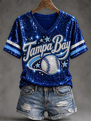 Women's Tampa Bay Baseball Lover Print V-Neck Tee gracestitchs