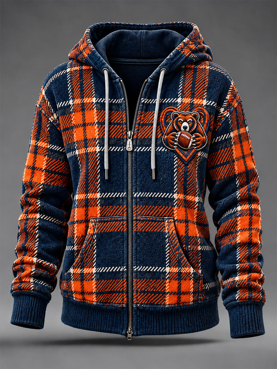 Women's Chicago Football Lover Print Zip-Up Hoodie gracestitchs