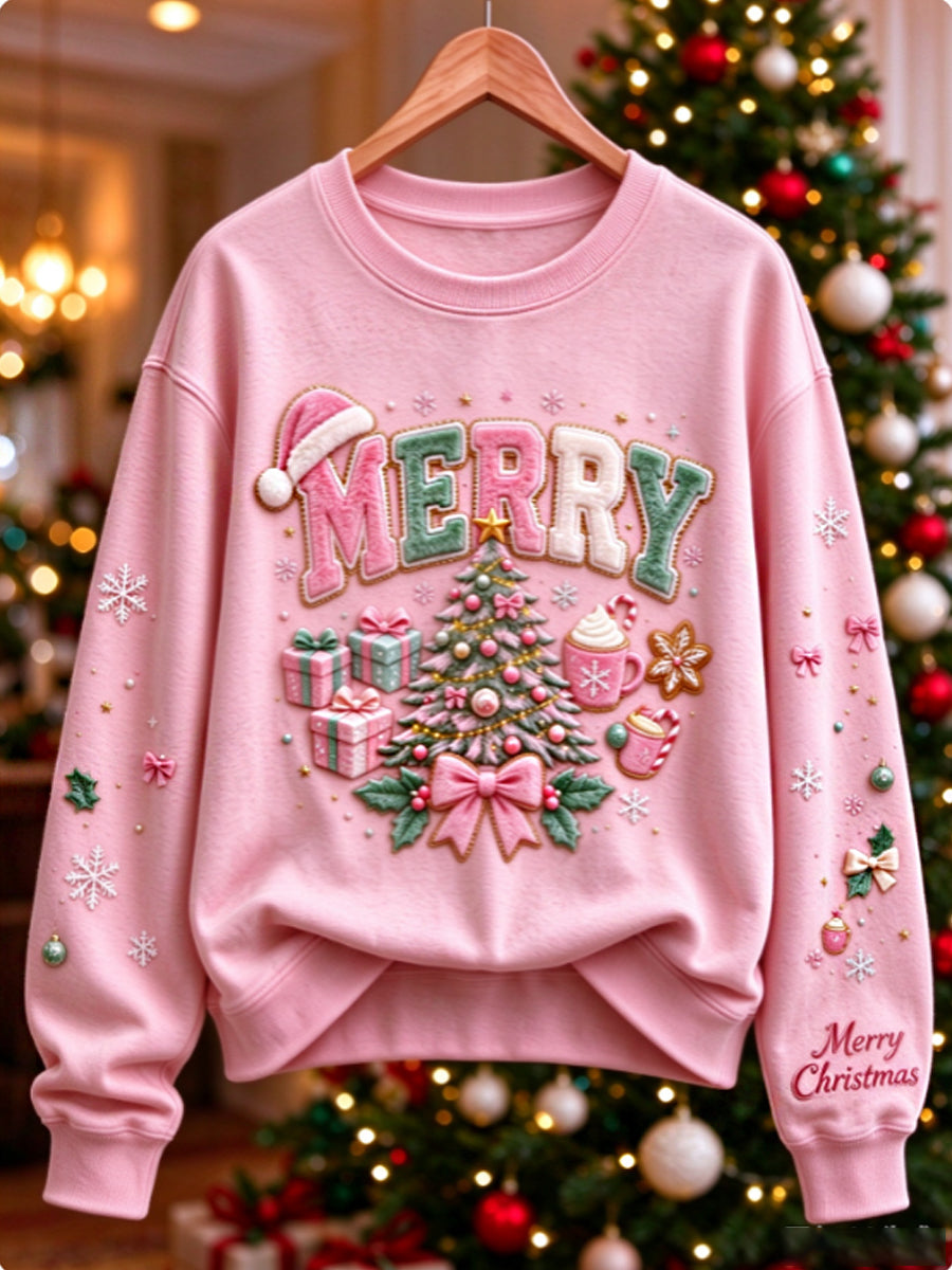 Women's Pink Christmas tree Sweatshirt gracestitchs