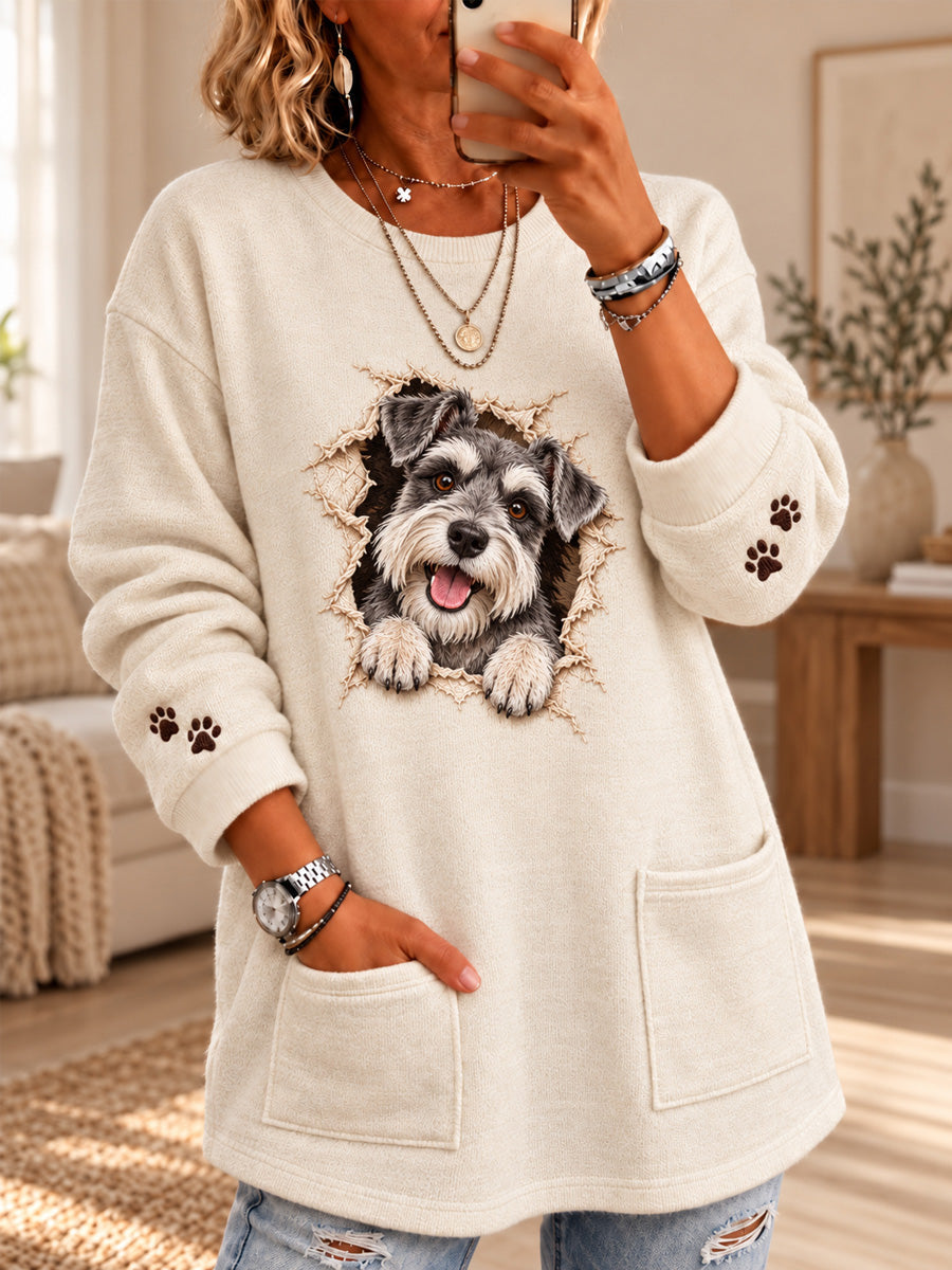 Women's Cute Dog Print Casual Long Sleeve Sweater gracestitchs