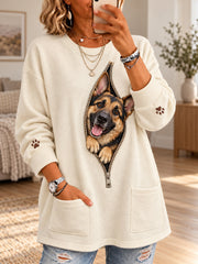Women's Cute Dog Print Casual Long Sleeve Sweater gracestitchs