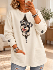 Women's Cute Dog Print Casual Long Sleeve Sweater gracestitchs