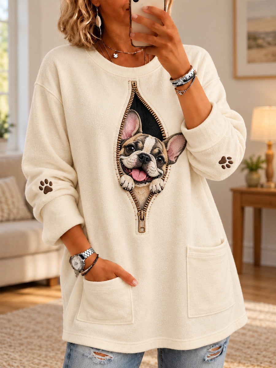 Women's Cute Dog Print Casual Long Sleeve Sweater gracestitchs