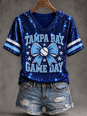 Women's Tampa Bay Baseball Lover Print V-Neck Tee gracestitchs