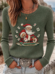 Women's Christmas Santa Mahjong Print Casual Sweatshirt gracestitchs