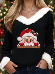 Women's Funny Santa Claus Printed crew neck sweater gracestitchs