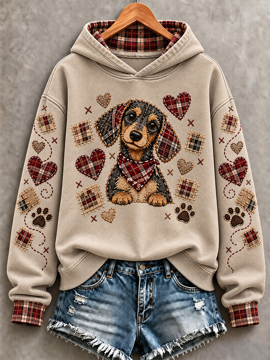 Women's Cute Patchwork Dog Print Hoodie gracestitchs