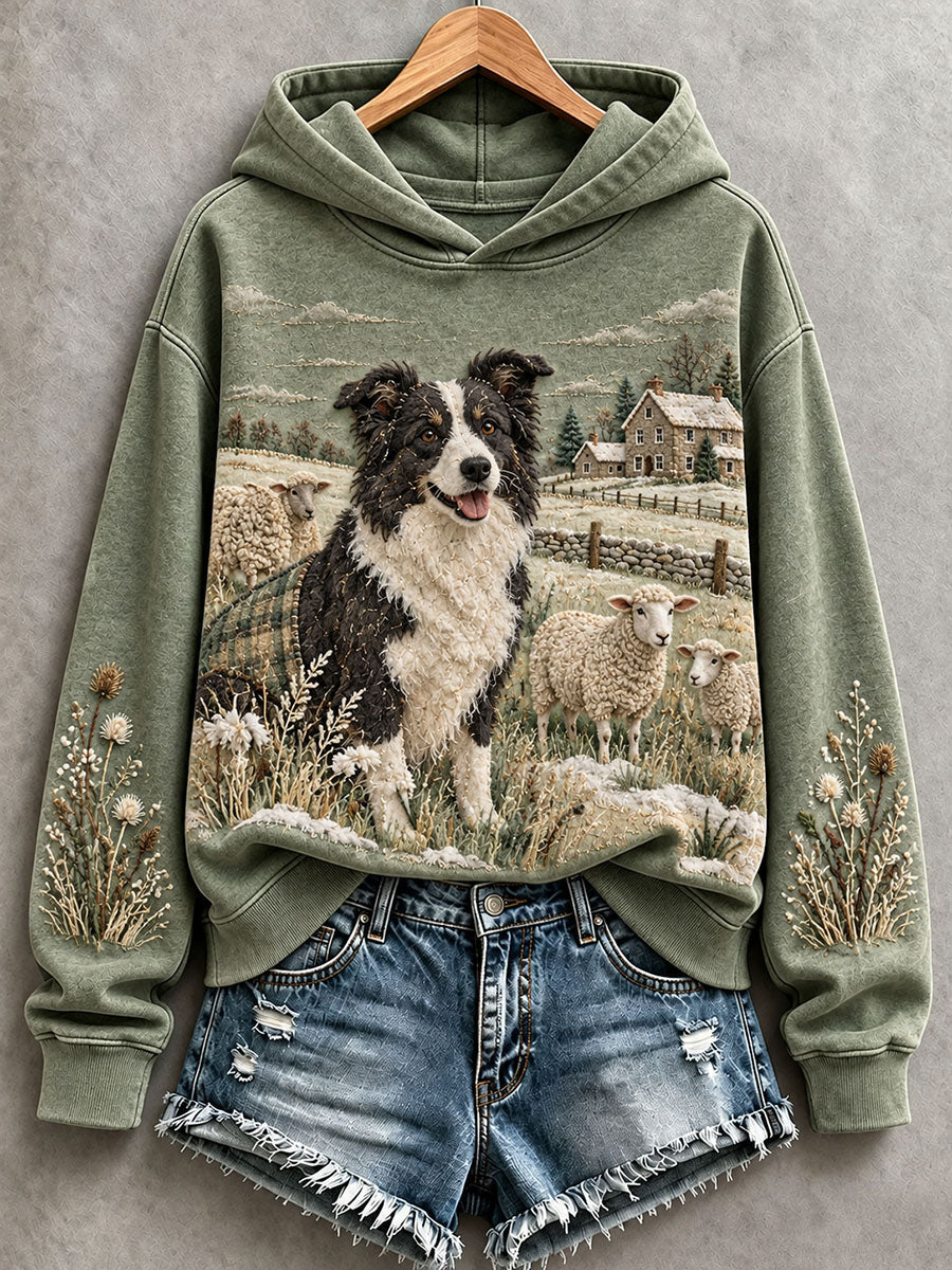 Women's Lovely Border Collie and Sheep Hoodie gracestitchs