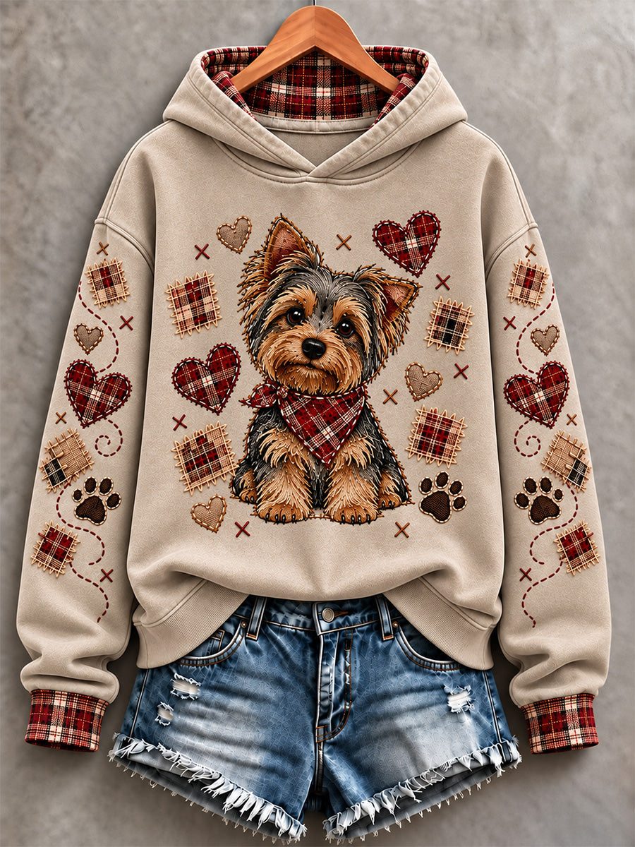 Women's Cute Patchwork Dog Print Hoodie gracestitchs