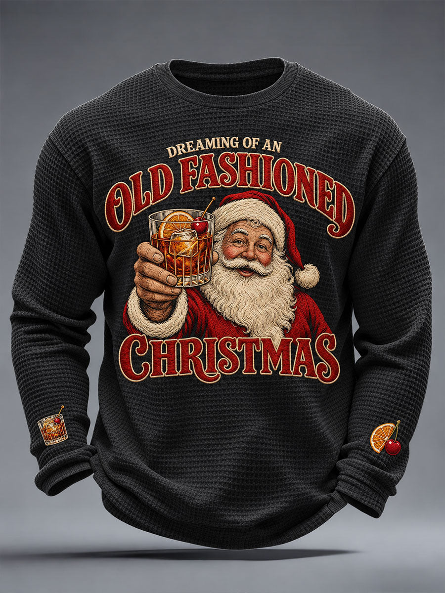 Men's Dreaming Of An Old Fashioned Christmas Print Waffle Long Sleeve T-Shirt gracestitchs