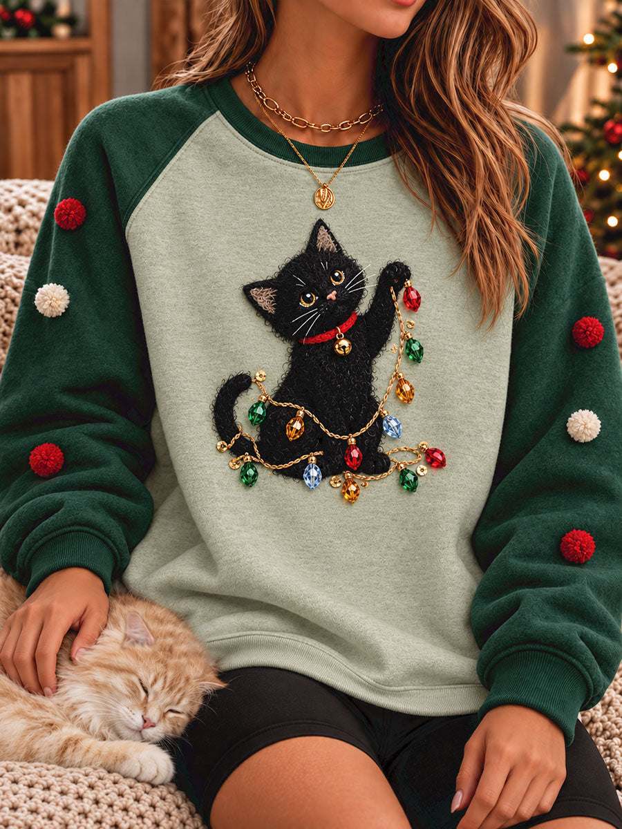 Women's Funny Christmas Cats Art Ptinted Sweatshirt gracestitchs
