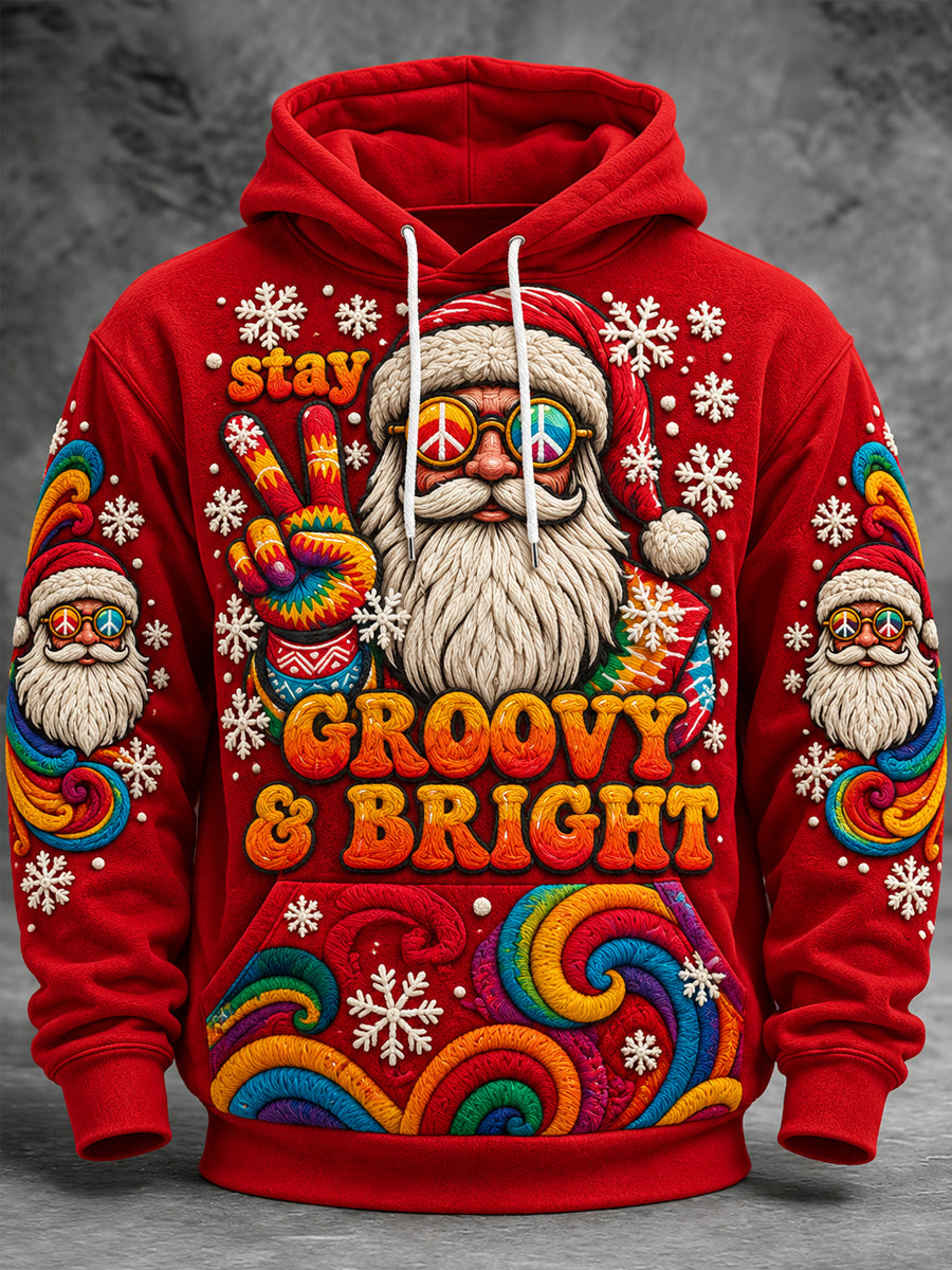 Men's Hippy Christmas Santa Claus Print Casual Hoodie gracestitchs
