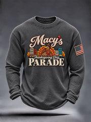 Men's Thanksgiving Day Parade Print Casual Waffle Long Sleeve T-Shirt gracestitchs