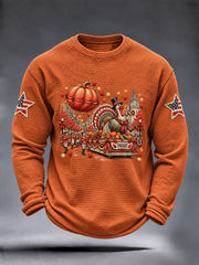 Men's Thanksgiving Day Parade Print Casual Waffle Long Sleeve T-Shirt gracestitchs