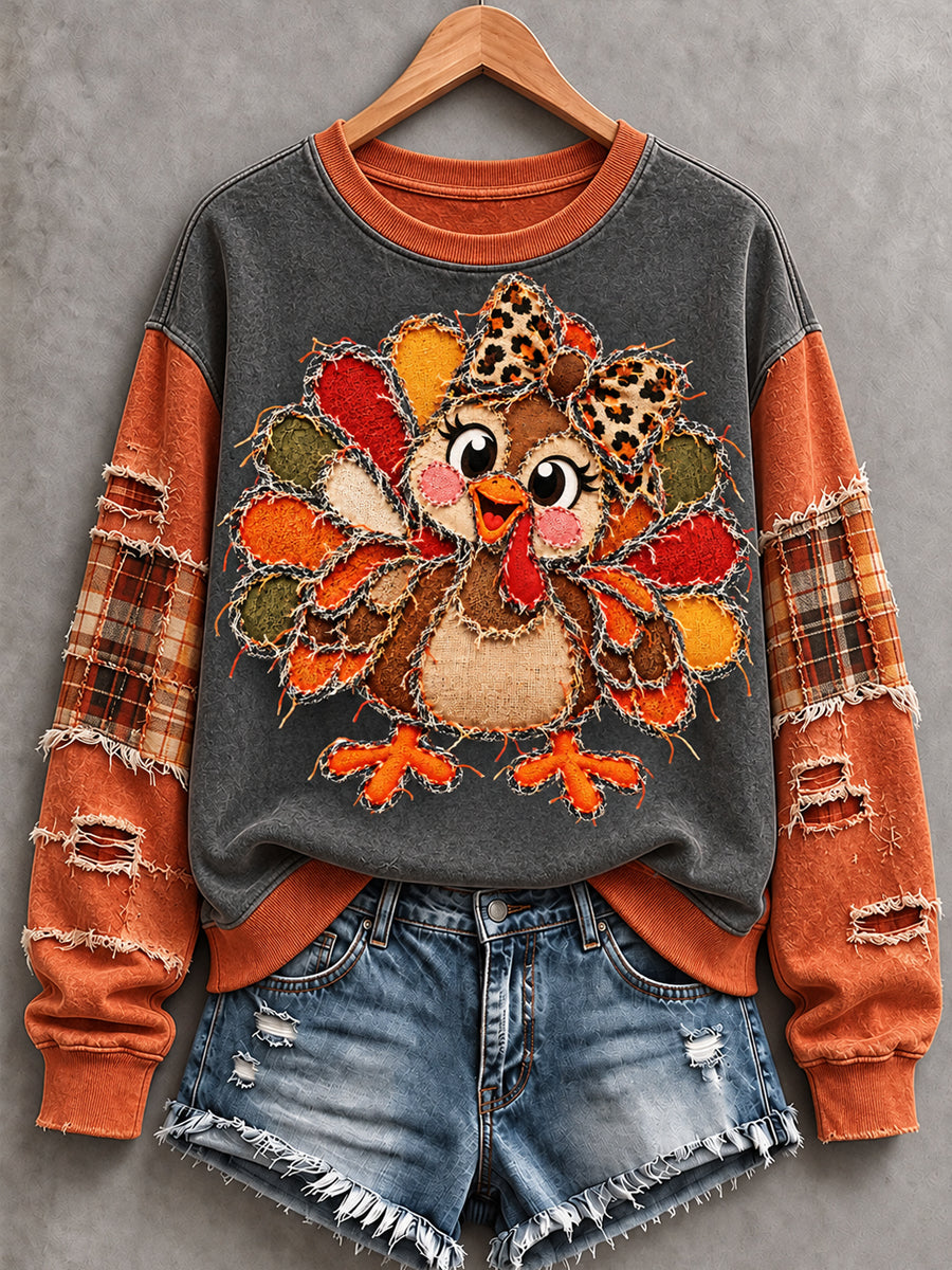 Women's Cute Thanksgiving Turkey Face Art Sweatshirt gracestitchs