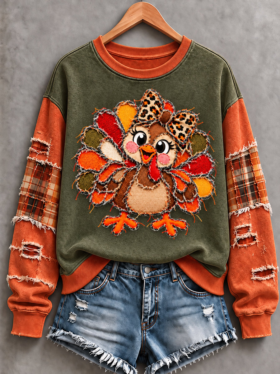 Women's Cute Thanksgiving Turkey Face Art Sweatshirt gracestitchs