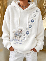 Women's Winter Bichon Frise Pattern Causal Flannel Hoodie gracestitchs