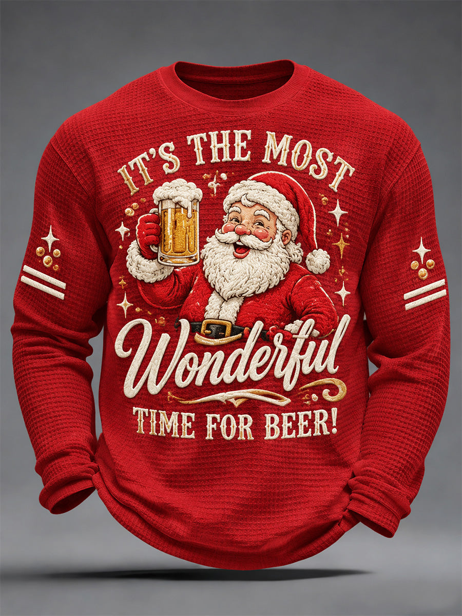 Men's Women's Its The Most Wonderful Time Of Beer Print Waffle Long Sleeve Top gracestitchs