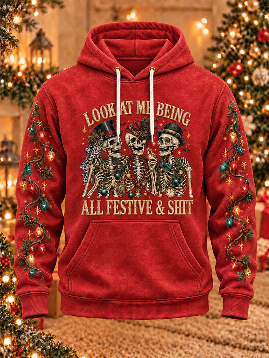 Men's 'Look At Me Being All Festive And Shit' Printed Casual Hoodie gracestitchs