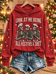 Women's 'Look At Me Being All Festive And Shit' Printed Casual Hoodie gracestitchs
