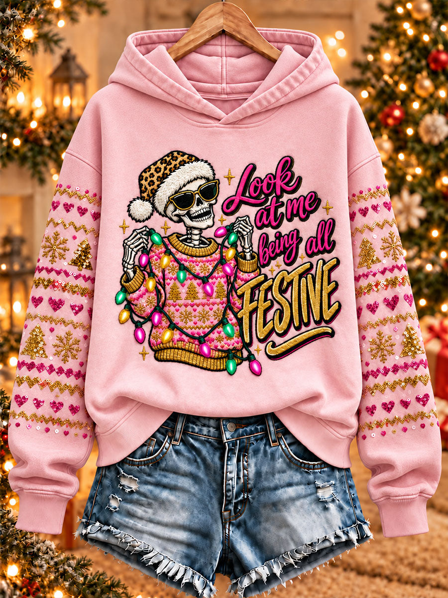 Women's 'Look At Me Being All Festive And Shit' Printed Casual Hoodie gracestitchs