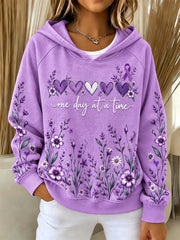 Women's Purple Floral & Alzheimer's Awareness Support Print Hoodies gracestitchs